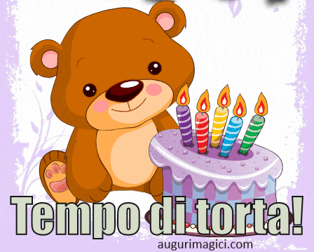 Immagini GIF di buon compleanno, orso con torta