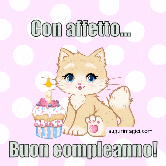 Immagini GIF di buon compleanno, gattino con torta e candela