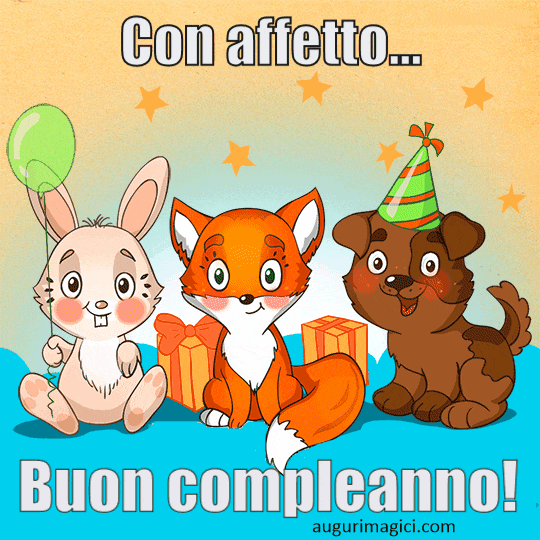 Immagini GIF di buon compleanno, coniglio, volpe e cucciolo