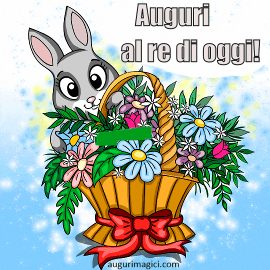 Immagini GIF di buon compleanno, coniglietto con un mazzo di fiori