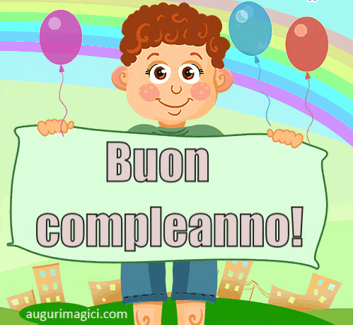 Immagini GIF di buon compleanno, ragazzo con palloncini