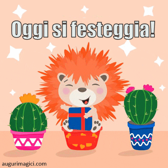 Immagini GIF di buon compleanno, riccio con cactus