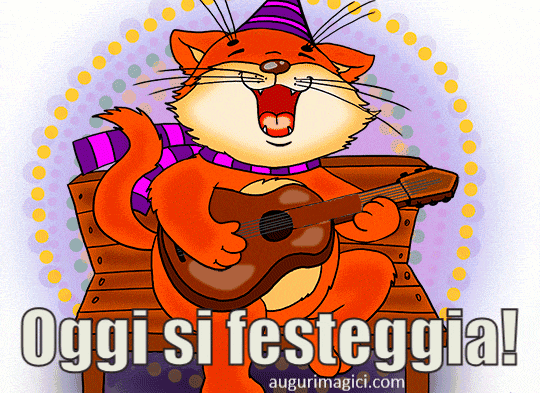 Immagini GIF di buon compleanno, gatto con chitarra