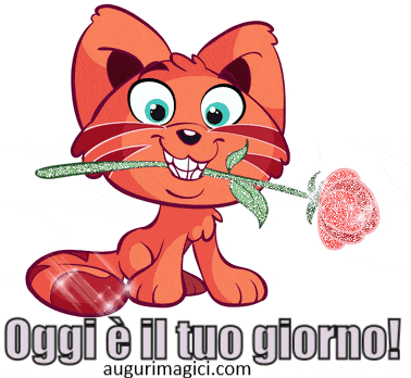 Immagini GIF di buon compleanno, gattino con fiore