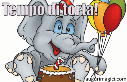 Immagini GIF di buon compleanno, elefante con palloncini